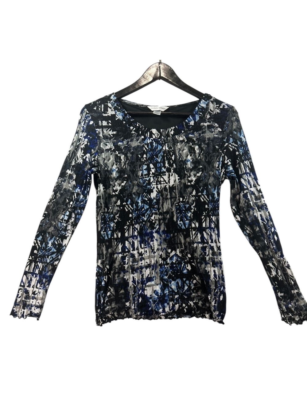 Christopher & Banks Abstract Mesh Layered Top Size Large Blue Black
